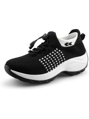 Women's Black White Orthopedic Breathable Slip on Trainers Bottom Sneaker Shoes